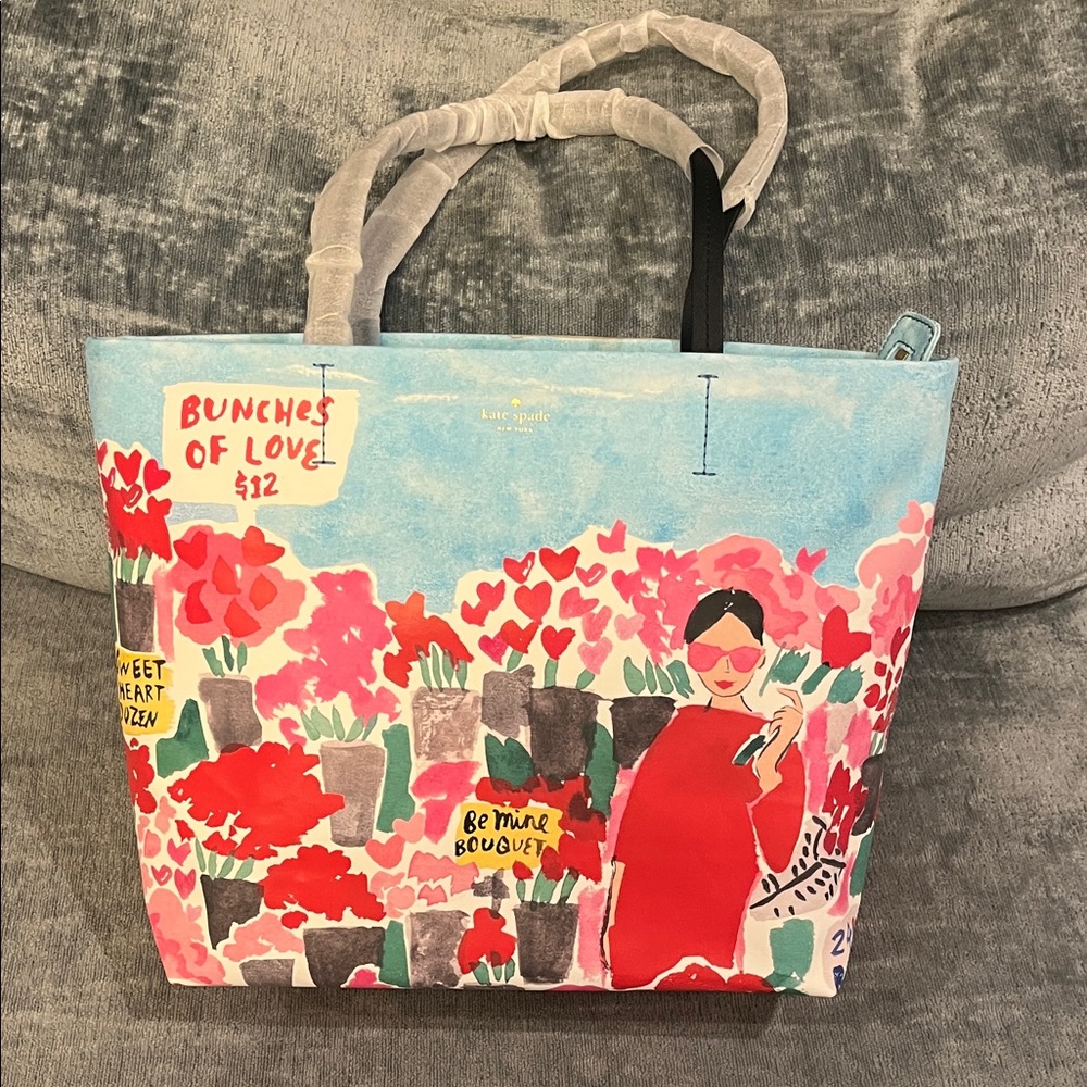 Kate Spade pink, Red and Blue floral sweet heart Tote